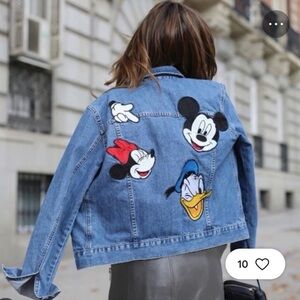 Zara X Disney Denim Jacket with Iconic Cartoon Characters. Size M.